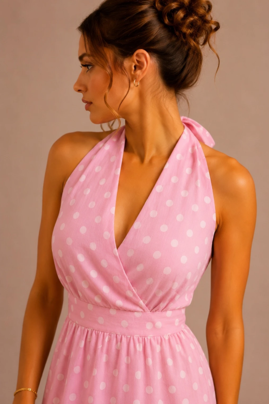 Longue robe dos nu à pois