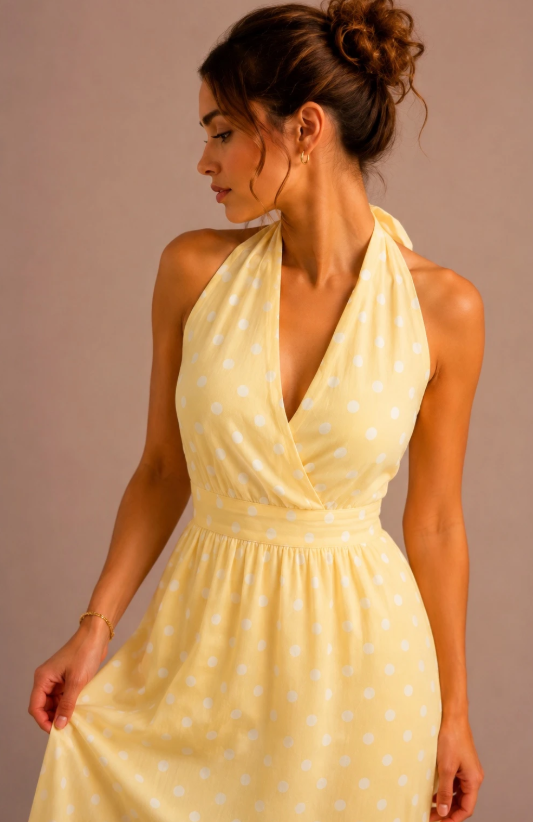 Longue robe dos nu à pois